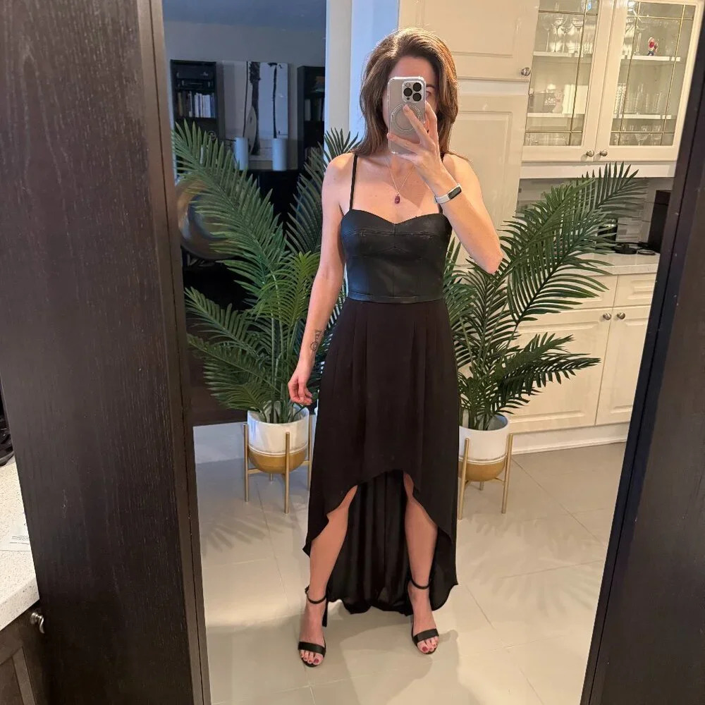 NEW Black Leather Bustier High-Low Dress,  BCBG MaxAzria, XXS